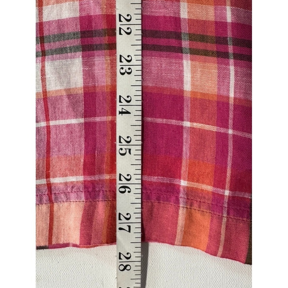 Jones New York Sport Shirt L 100% Linen Plaid Madras Button Front Preppy - Picture 11 of 12